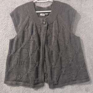 Cato Sweater Women Plus 18/20 Gray Cable Knit Short Sleeve Cardigan Front Button